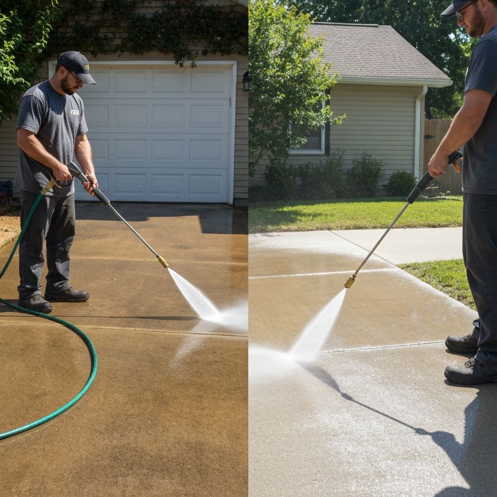 Pressure washing in action
